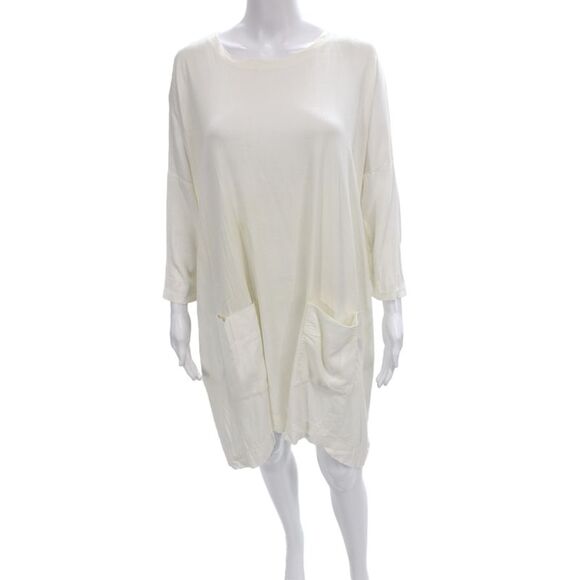 Raquel Allegra Dresses & Skirts - Raquel Allegra Women Shift Dress Ivory 3/4 Sleeve Round Neck Rayon Size M